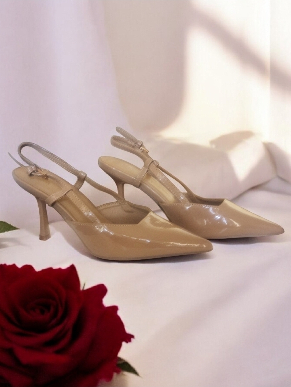 Billini Classic Pointed Toe Slingback Heels in Nude